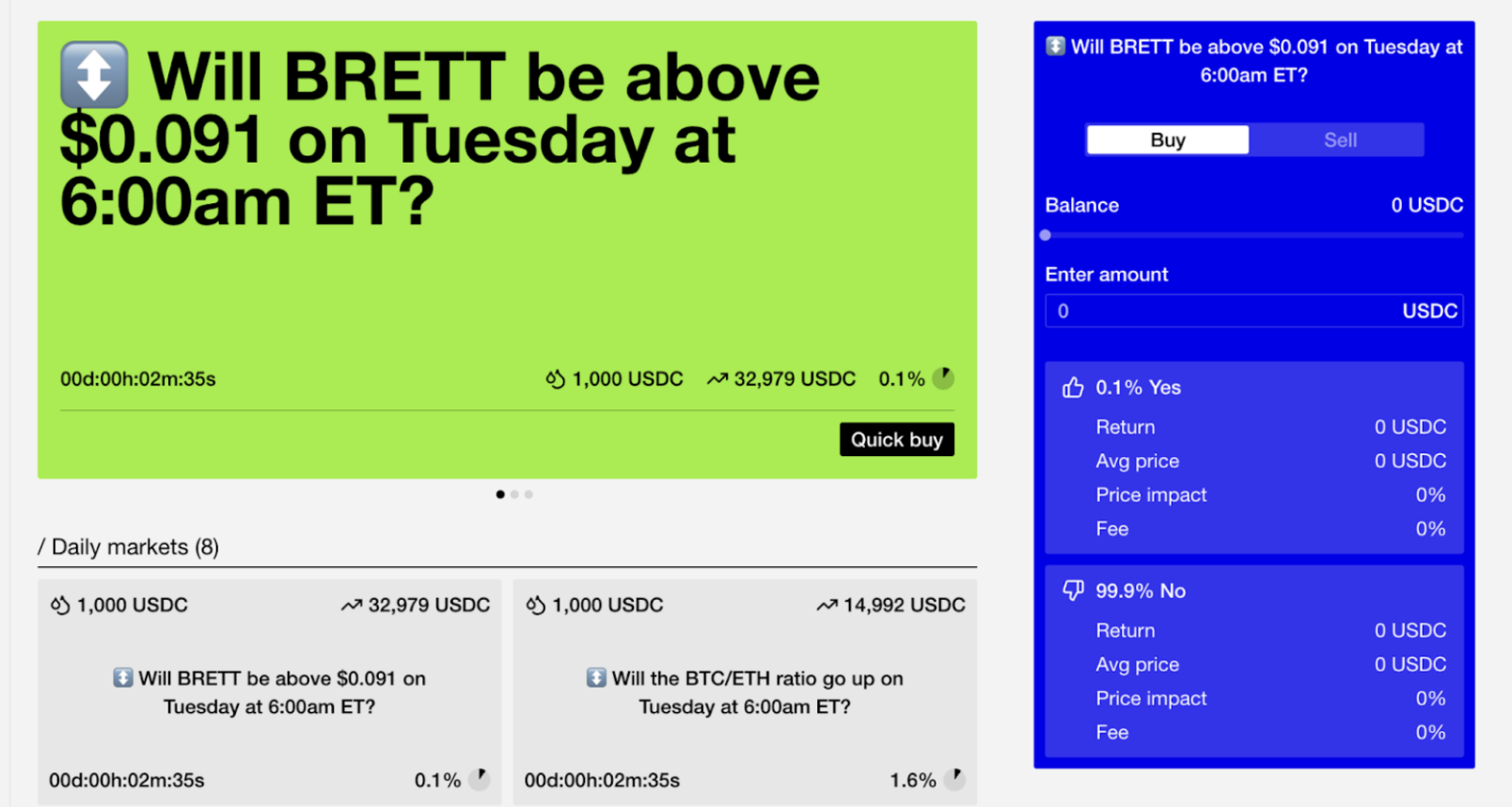 Screenshot of app showing markets