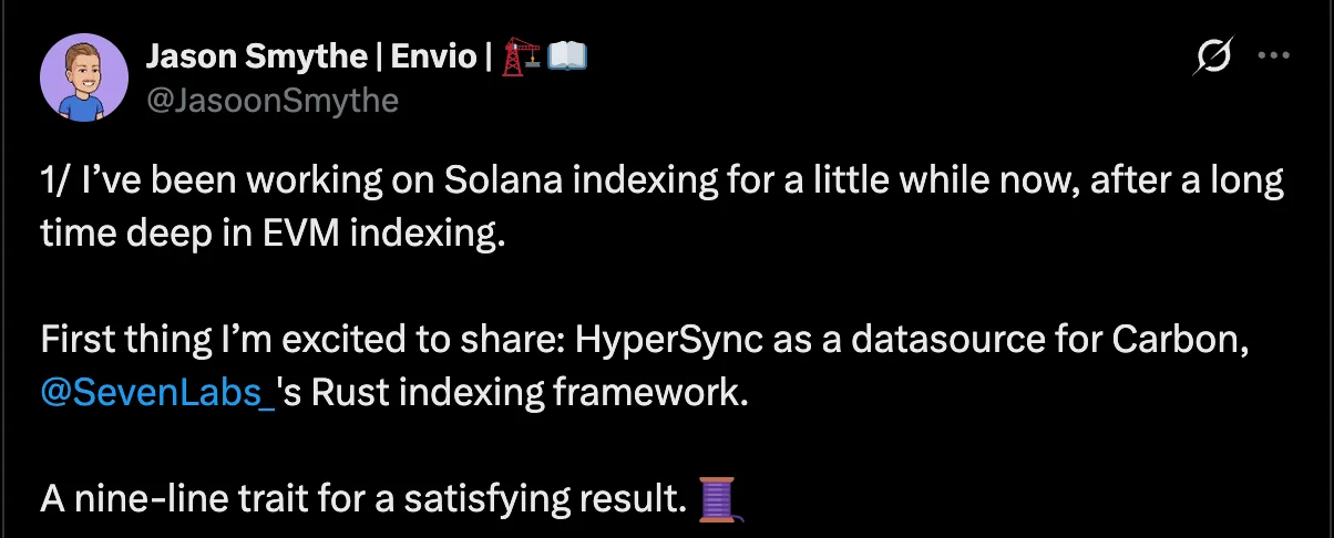 HyperSync as a datasource for Carbon, the Solana indexing framework