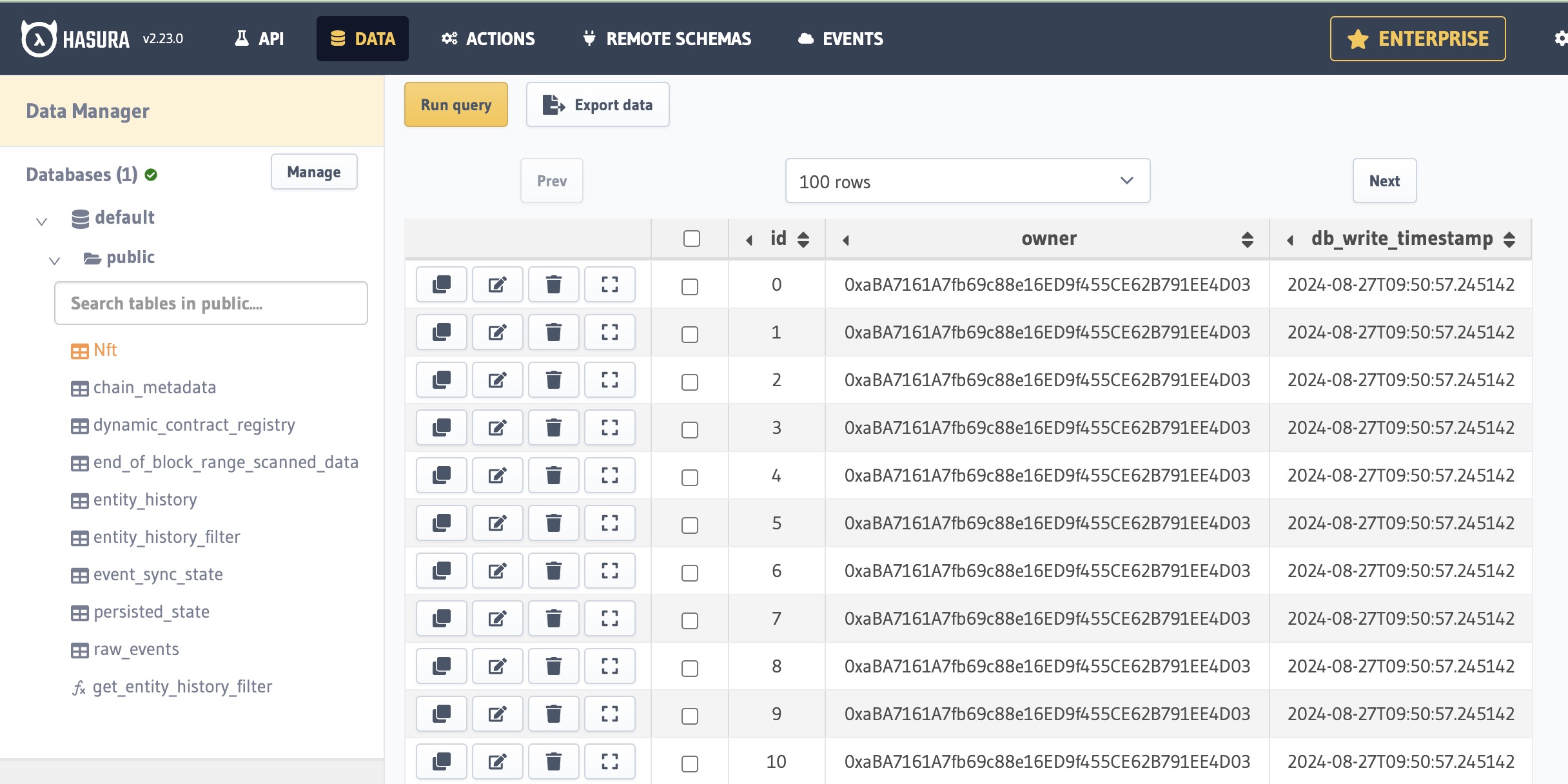 hasura ipfs nft indexing screenshot